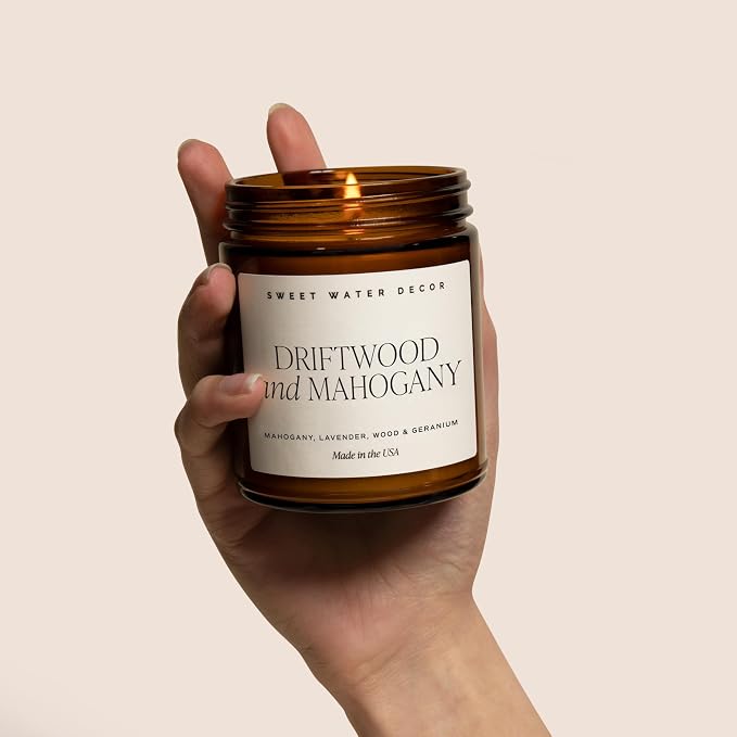 Driftwood and Mahogany Soy Candle - Fresh Lavender, Geranium, Warm Mahogany, alternate product view 6