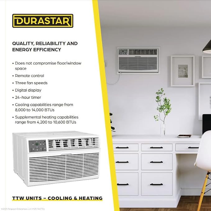 DRTHC081XNA1SLV 8,000 BTU 115V Through the Wall Air Conditioner with 4200 BTU Supplemental Heating and Wall Sleeve - White