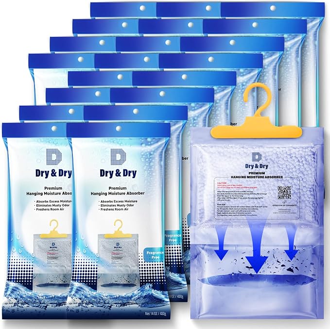 Dry & 20 Packs [Net 14 Oz/Pack] Moisture Absorbers Dehumidifiers for Home Dehumidifier Basement Bedroom Small, product image