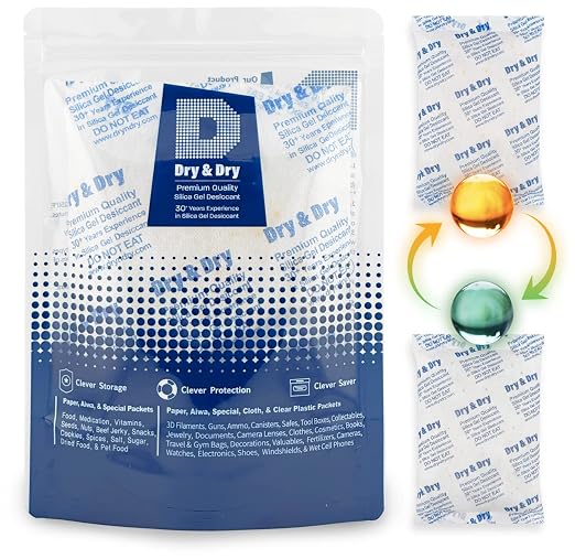 Dry & Dry 500 Gram [2 Packets] Orange Indicating Silica Gel Packets Desiccants - Food Safe Silica Packs, Silica