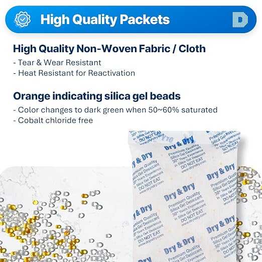 Dry & Dry 500 Gram [2 Packets] Orange Indicating Silica Gel Packets Desiccants - Food Safe Silica Packs, Silica, alternate