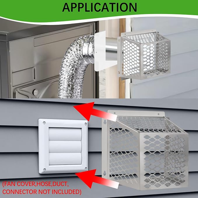 Dryer Exhaust Guard Vent Cover,Dryer Vent Bird Guard for Most 5" to 6" Exhaust Fan Cover, 8.5"Lx8.5"Wx6"H Stainless Steel