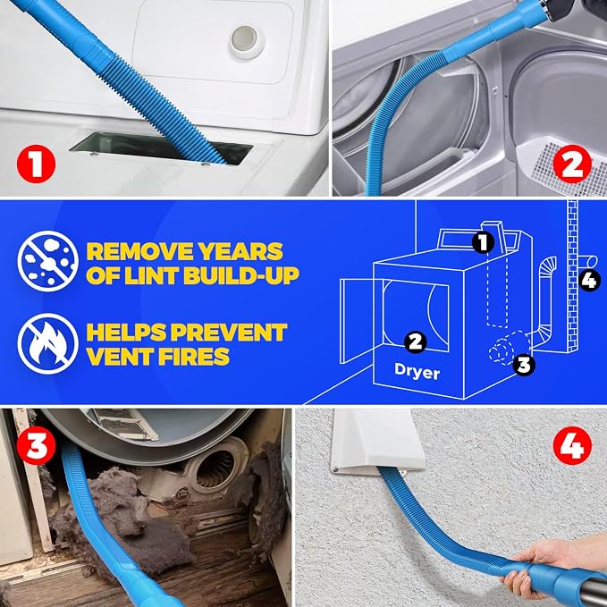 Dryer Vent Cleaner Kit Dryer Lint Vacuum Attachment Brush, Lint Remover, Dryer Vent Vacuum Hose Replacement Parts,Duct