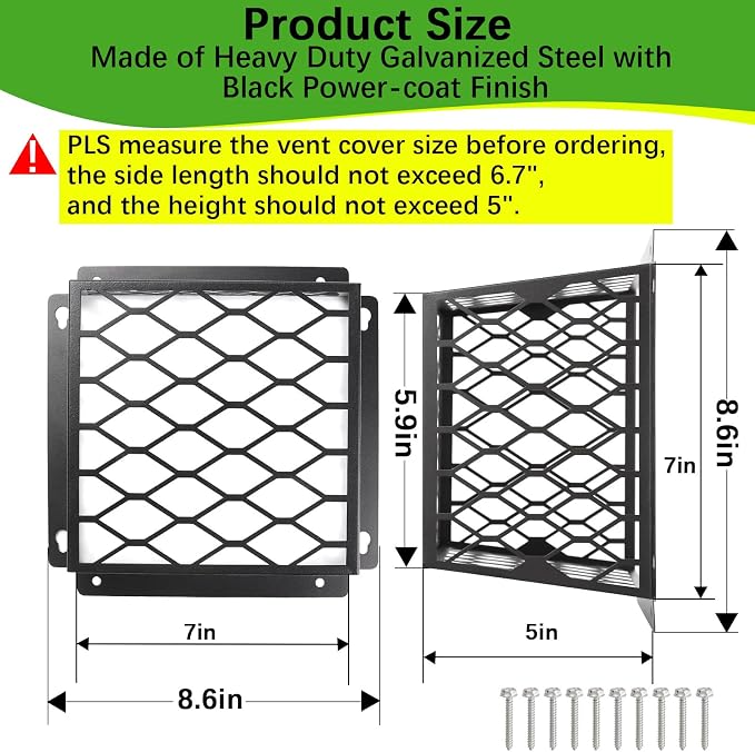 Dryer Vent Cover Guard,Dryer Vent Bird Guard Cagefor Most 3" to 4" Exhaust Fan Cover,7"Lx7"Wx5"H Steel Ventilation Bird Cage