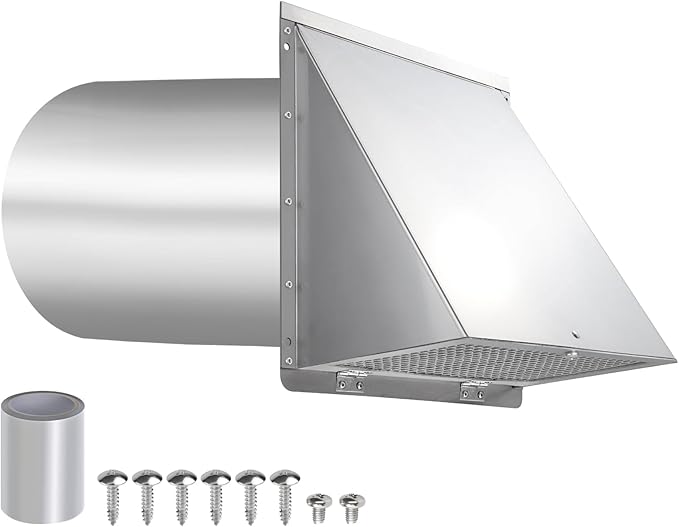 Dryer Vent Cover Outdoor 4 Inch,Dryer Vent Cover Outside,Exterior Hooded Wall Vent w/Screen & Damper,Wall Mount Extractor