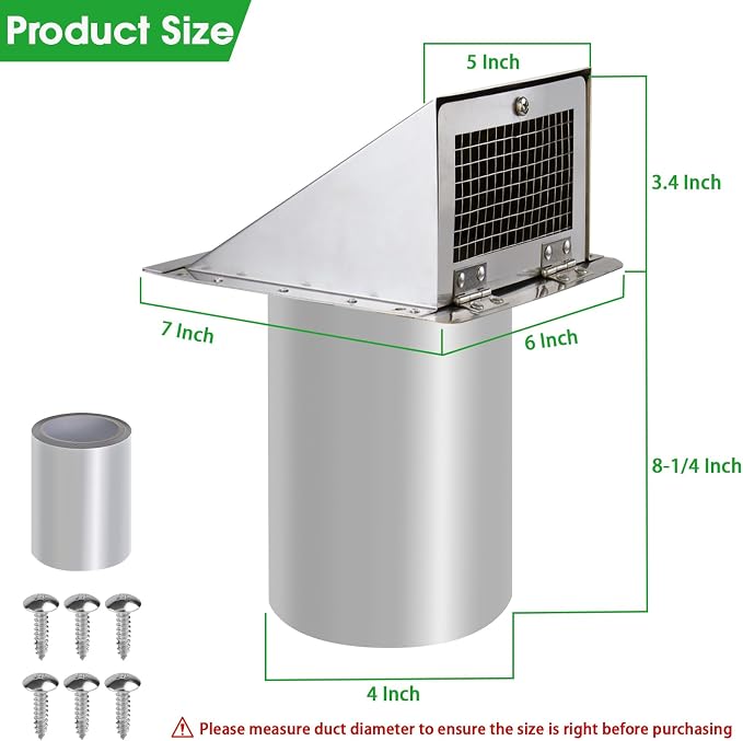 Dryer Vent Cover Outdoor 4 Inch,Dryer Vent Cover Outside,Exterior Hooded Wall Vent w/Screen & Damper,Wall Mount Extractor