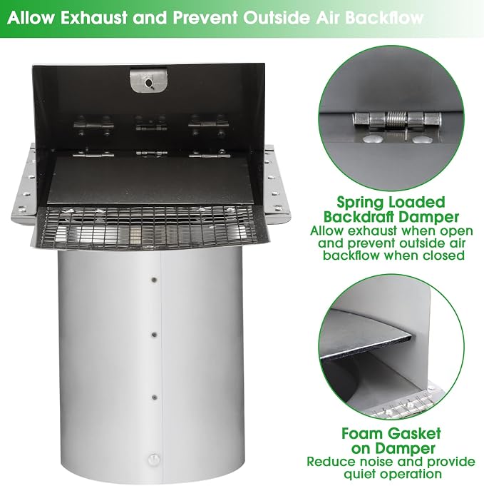 Dryer Vent Cover Outdoor 4 Inch,Dryer Vent Cover Outside,Exterior Hooded Wall Vent w/Screen & Damper,Wall Mount Extractor