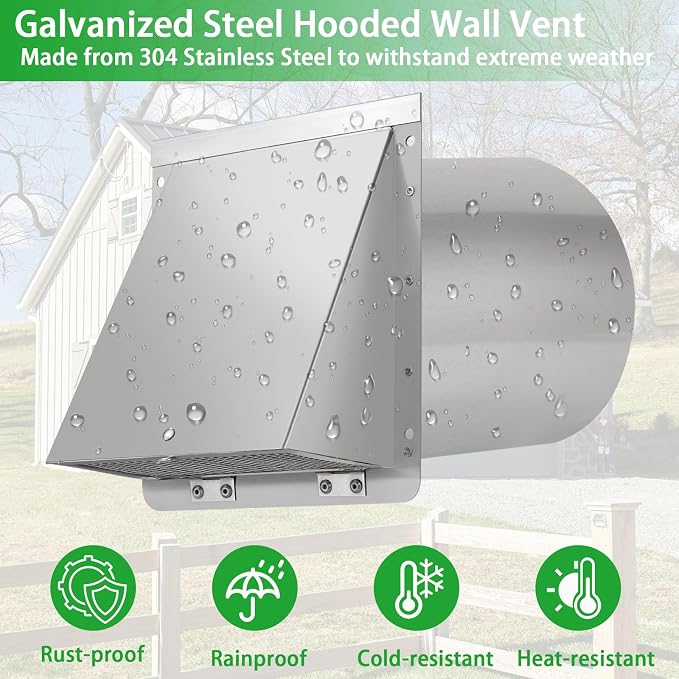Dryer Vent Cover Outdoor 4 Inch,Dryer Vent Cover Outside,Exterior Hooded Wall Vent w/Screen & Damper,Wall Mount Extractor