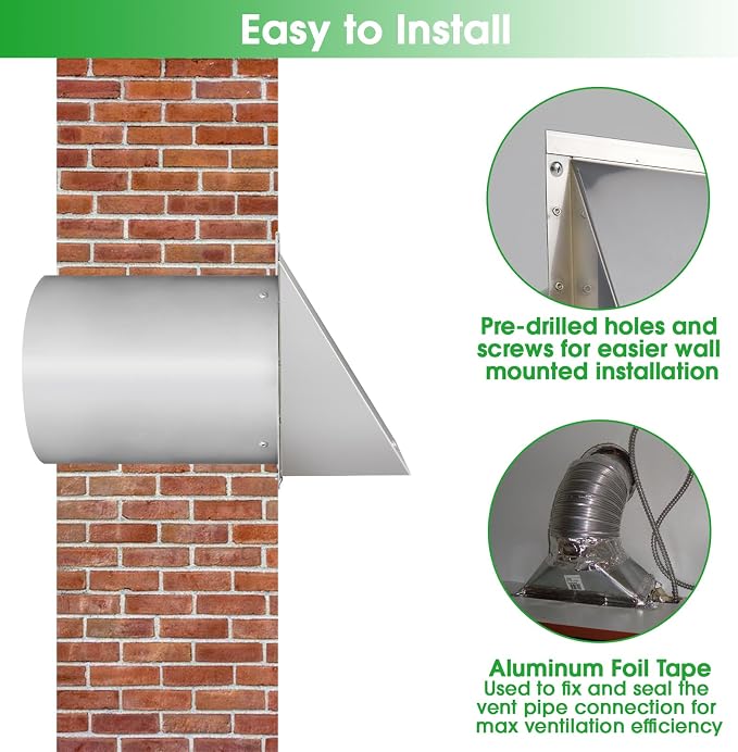 Dryer Vent Cover Outdoor 4 Inch,Dryer Vent Cover Outside,Exterior Hooded Wall Vent w/Screen & Damper,Wall Mount Extractor