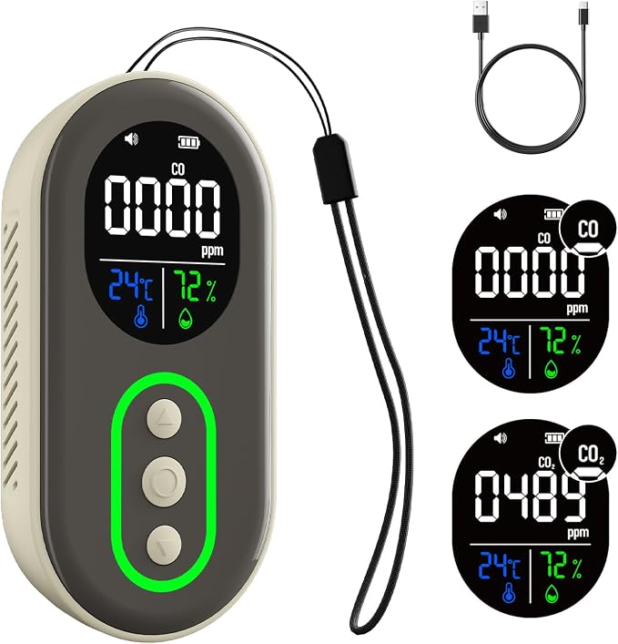 DS-399PRO Carbon Monoxide and Carbon Dioxide Detectors, 4-in-1 Portable CO2 & CO Detector with Audible & Visual Alarm