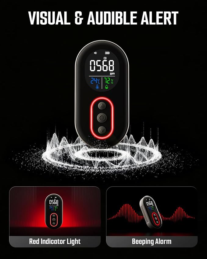 DS-399PRO Carbon Monoxide and Carbon Dioxide Detectors, 4-in-1 Portable CO2 & CO Detector with Audible & Visual Alarm