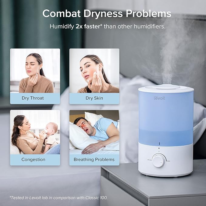 Dual 150 Humidifiers for Bedroom Large Room, 3L Cool Mist Top Fill Essential Oil Diffuser for Baby Nursery and Plants