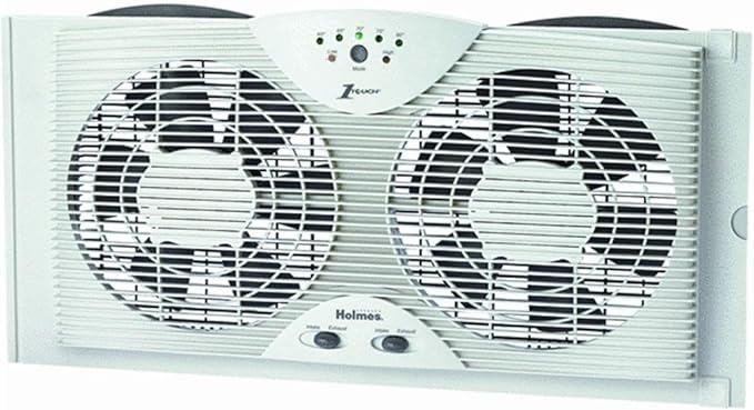 Dual 8" Blade Twin Window Fan with LED One Touch Thermostat Control, product image