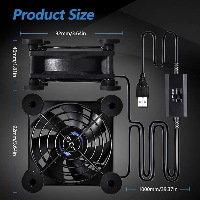 Dual 80mm USB Speed Control Fan, 5V Portable Cooling Fan for Flat-Screen TV Receiver Router DVR PlayStation Xbox Computer