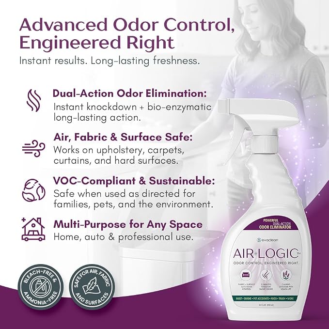 Dual-Action Odor Eliminator Spray 32 Fl Oz, Plant-Based Instant Knockdown & Enzymatic Deodorizer for Home, Neutralizes 16