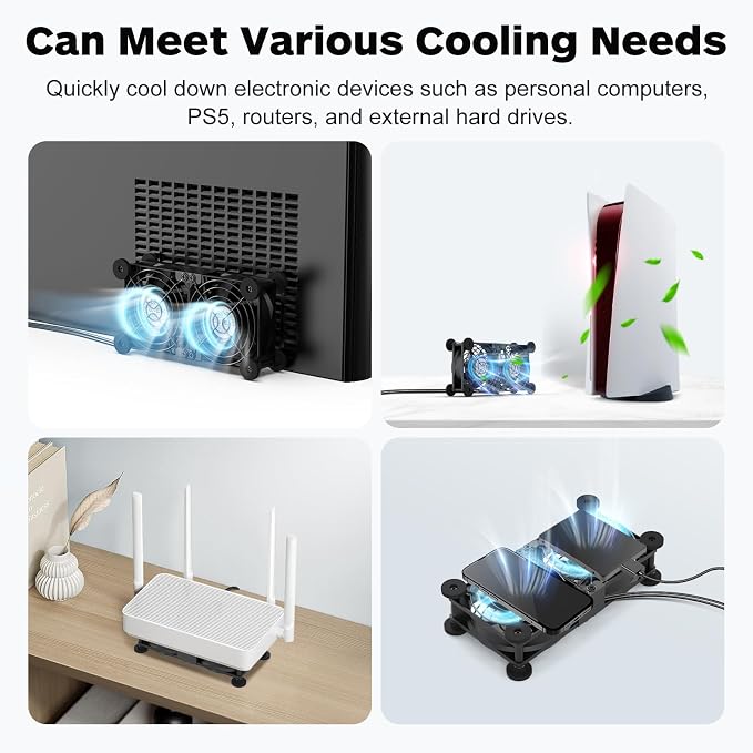 Dual Cooling Fan Whisper Quiet 80mm USB Fan 3 Adjustable High Speed USB Port Heatsink Fans Compatible for PS4, PS5, Router