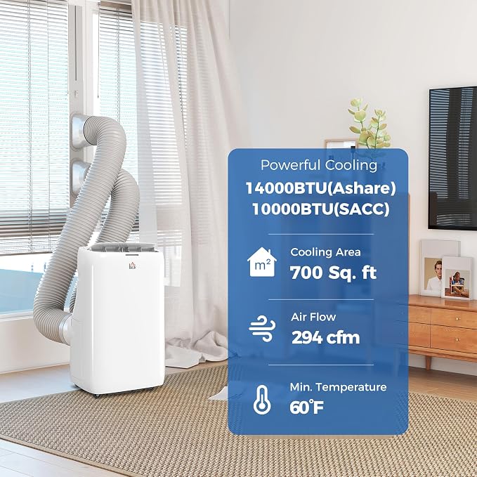 Dual Hose Portable Air Conditioner High Efficiency Inverter, 3-in-1 14000 BTU AC Unit with Cool, Dehumidifier, Fan, for Room
