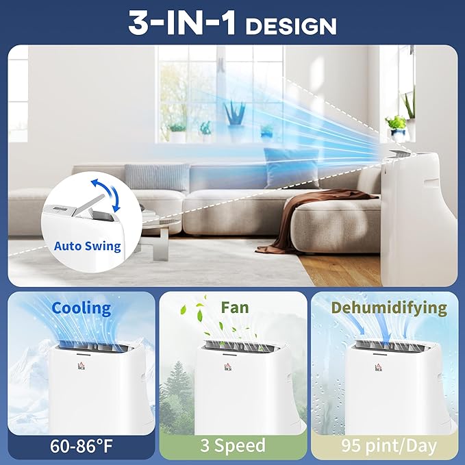 Dual Hose Portable Air Conditioner High Efficiency Inverter, 3-in-1 14000 BTU AC Unit with Cool, Dehumidifier, Fan, for Room
