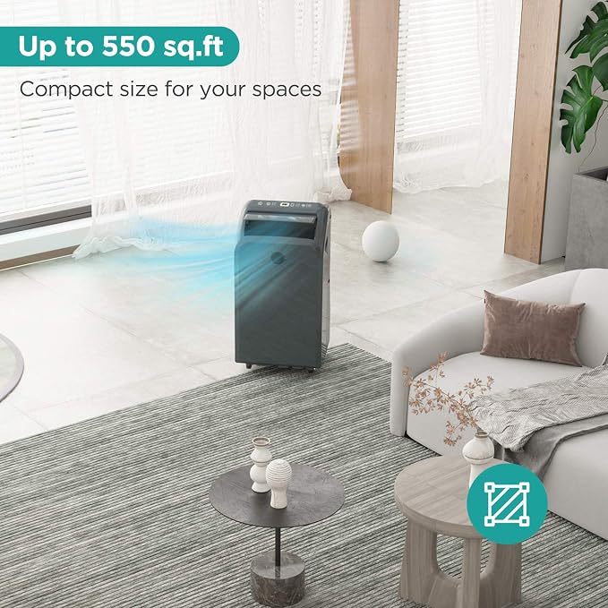 Dual-Hose Portable Air Conditioner with Inverter Technology 10,000 BTU Cooling Dehumidifier Fan for Rooms up to 550 sq ft