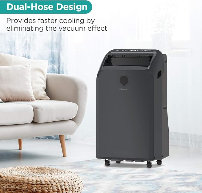 Dual-Hose Portable Air Conditioner with Inverter Technology 10,000 BTU Cooling Dehumidifier Fan for Rooms up to 550 sq ft
