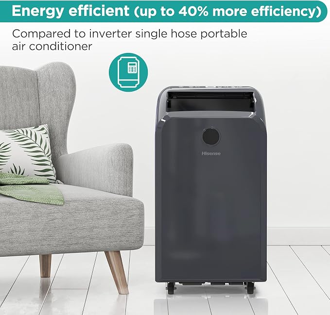 Dual-Hose Portable Air Conditioner with Inverter Technology 10,000 BTU Cooling Dehumidifier Fan for Rooms up to 550 sq ft