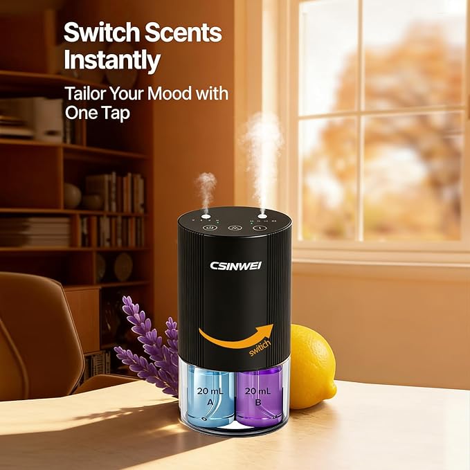 Dual Nozzle Waterless Essential Oil Diffuser for Home Large Room, Car, Office, Portable Battery Operated Aromatherapy Scent