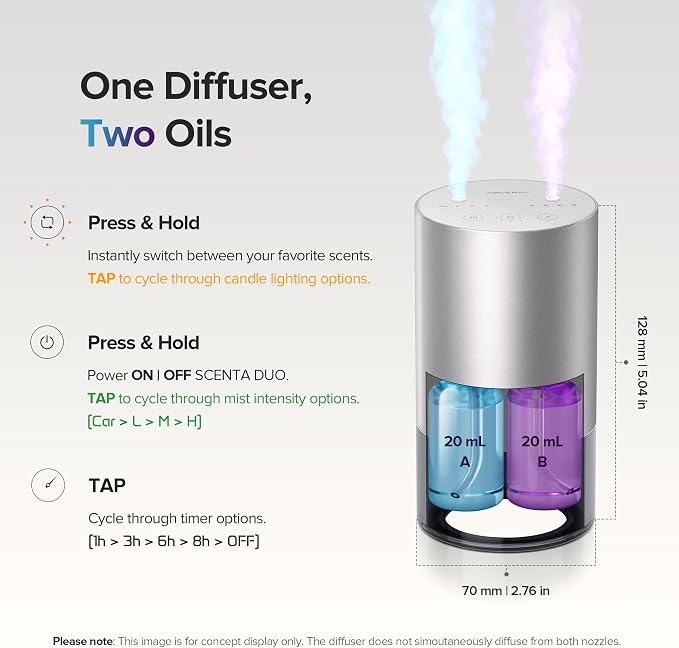 Dual-Nozzle Waterless Essential Oil Diffuser for Home Rechargeable Scent Diffusers with 5 Timer Settings, alternate product