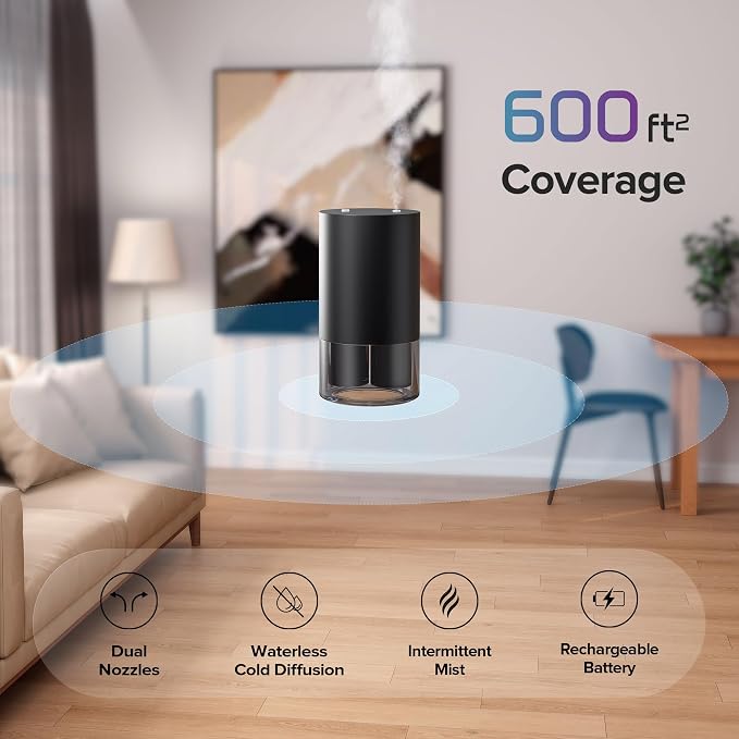 Dual-Nozzle Waterless Essential Oil Diffuser for Home Rechargeable Scent Diffusers with 5 Timer Settings, alternate product