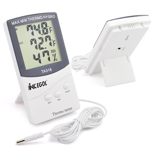 Dual Sensor LCD Display Indoor Outdoor Digital Thermometer Hygrometer with Max Min Memory, alternate product view 3