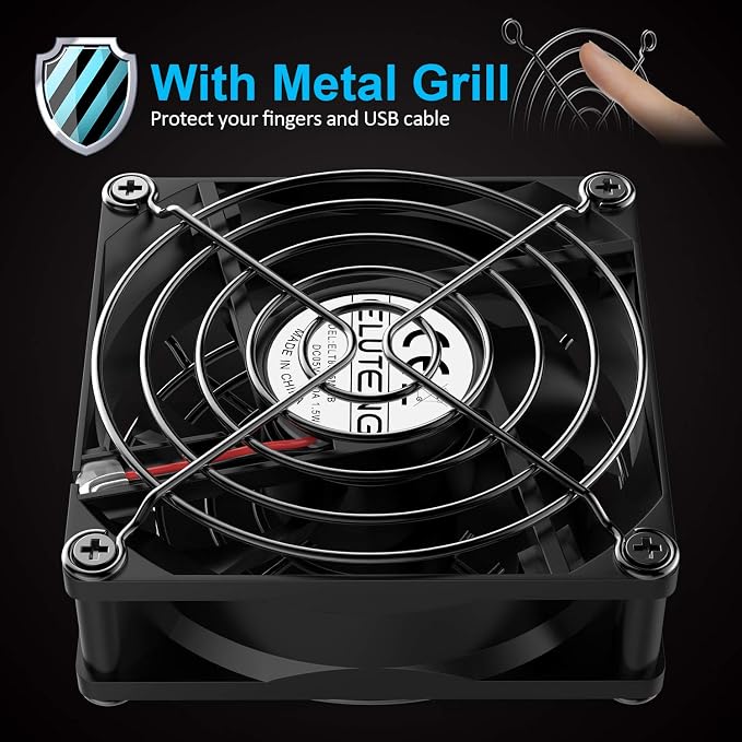 Dual USB Fan 80mm, 3 Speed Adjustable USB Ventilator with 2750RPM 5V Fan for Computer/Laptop/Router/TV Cabinet/DVR/Xbox/Game