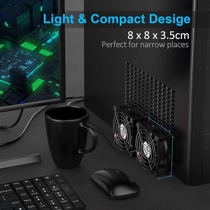 Dual USB Fan 80mm, 3 Speed Adjustable USB Ventilator with 2750RPM 5V Fan for Computer/Laptop/Router/TV Cabinet/DVR/Xbox/Game
