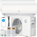 Dual Zone Mini Split AC/Heating System, 35,000 BTU 19 SEER2 18K+18K Ductless Inverter Wall Mounted Air Conditioner with Heat