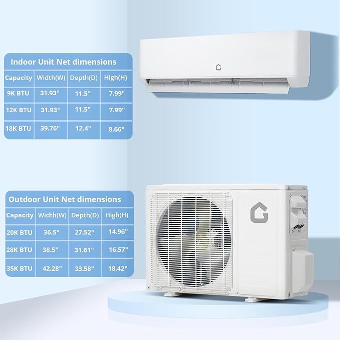 Dual Zone Mini Split AC/Heating System, 35,000 BTU 19 SEER2 18K+18K Ductless Inverter Wall Mounted Air Conditioner with Heat