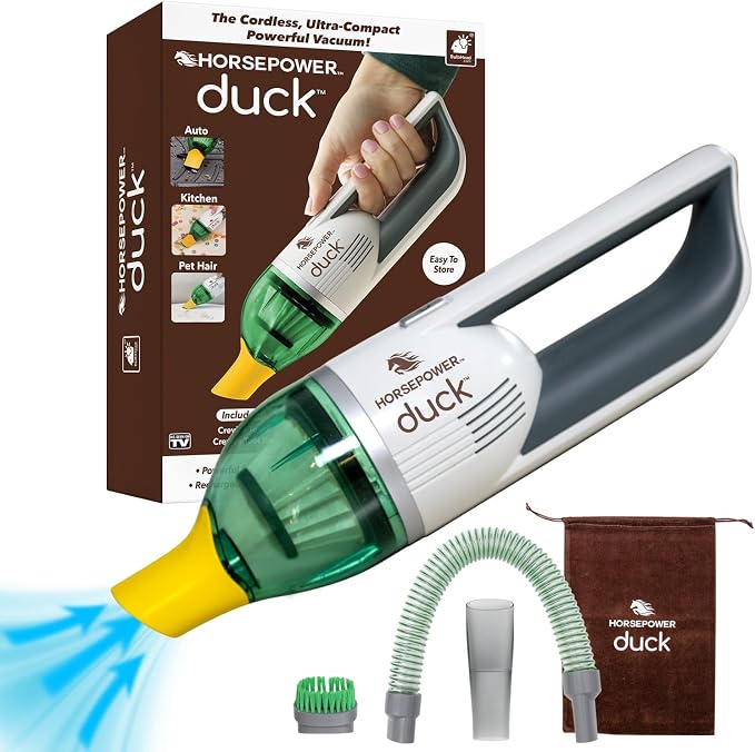 Duck Compact Cordless Vacuum, Ultra-Powerful Upgraded Battery for Extra-Long Run Time, AS SEEN ON TV, Strong Suction, Easy to