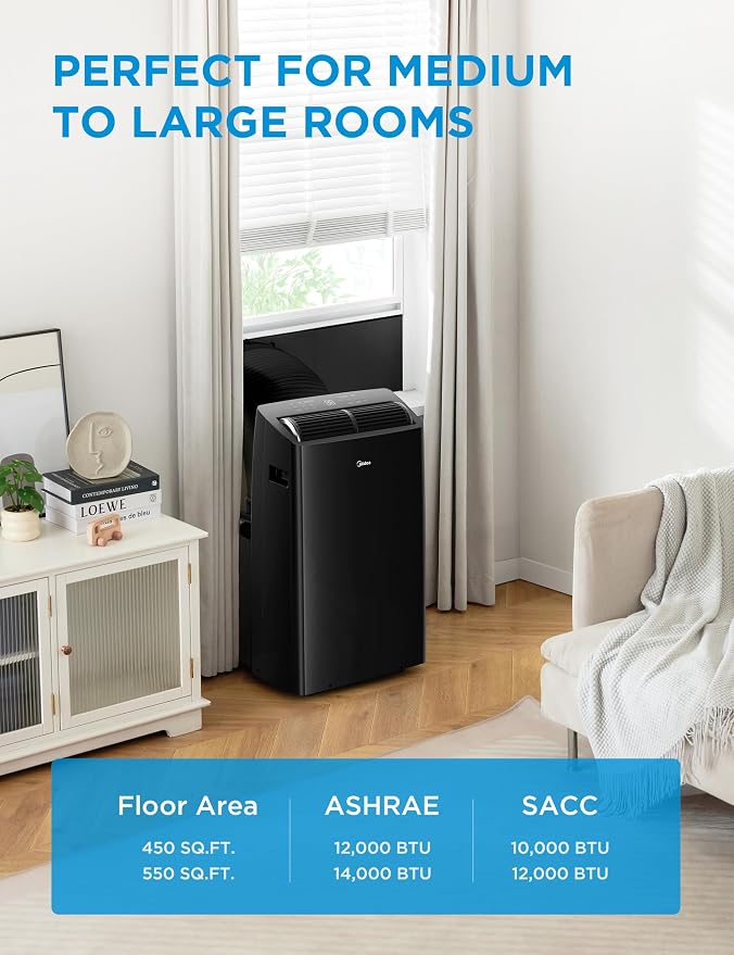Duo 14,000 BTU (12,000 BTU SACC) High Efficiency Inverter Ultra Quiet Portable Air Conditioner, with Heat up to, alternate