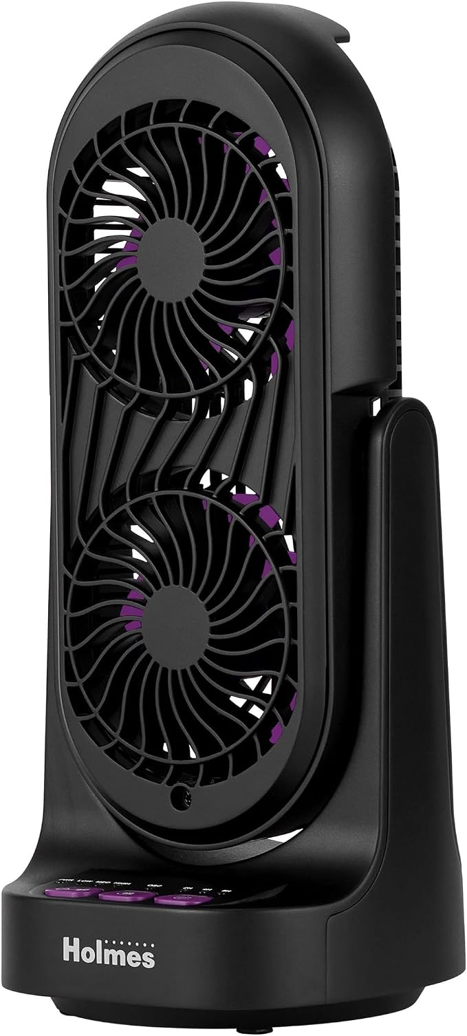 DuoBreeze Dual Purple Blade 13” Desk Fan – Clean Breeze Technology, Adjustable Tilt Head, 3 Speeds, Space-Saving Design, Easy