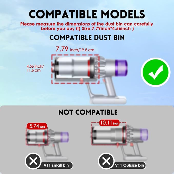 Dust Bin Replacement Compatible with V11 Animal,V11 Extra,V11 Torque Drive,V15 Detect,SV14,SV15,SV22 Cordless Vacuum