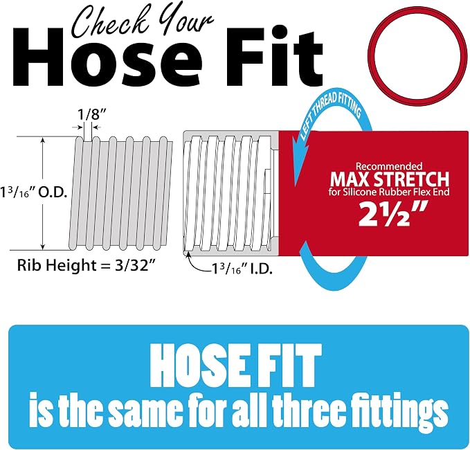 Dust Collection Power Tool Hose Sili Flex Fit Threaded Fittings - Silicone Shop Vacuum Hose Adapter Kit – Universal