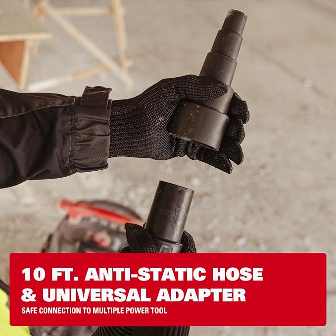 Dust Extractor & 2-in-1, Semi-Automatic Filter Clean, HEPA Filter, 8 Gallon 6.5 HP Wet Dry Vacuum, Anti-Static Hose