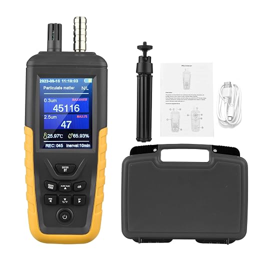 Dust Particle Counter High Sensitivity 3-Channel PM0.3/2.5/10 um Air Quality Monitor 0~1000μg/m3 USB Rechargeable Data