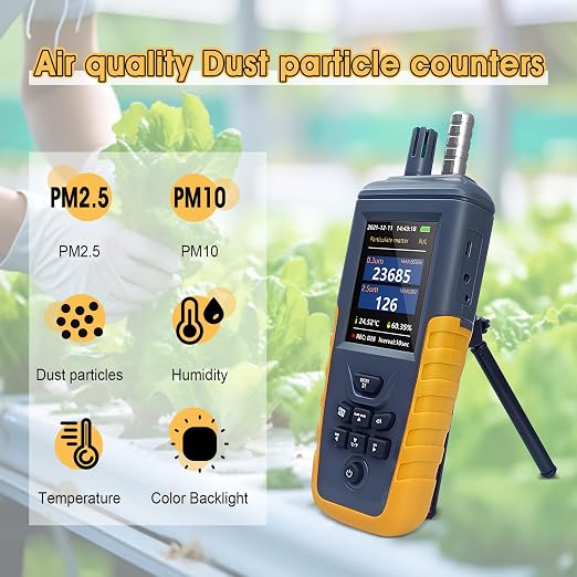 Dust Particle Counter High Sensitivity 3-Channel PM0.3/2.5/10 um Air Quality Monitor 0~1000μg/m3 USB Rechargeable Data