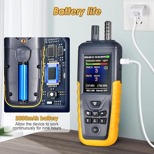 Dust Particle Counter High Sensitivity 3-Channel PM0.3/2.5/10 um Air Quality Monitor 0~1000μg/m3 USB Rechargeable Data