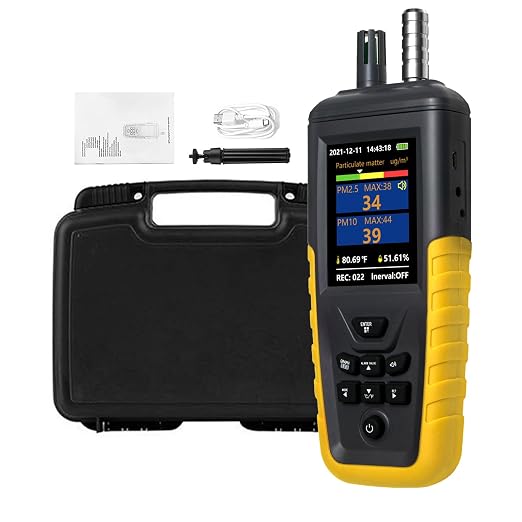 Dust Particle Counter, High Sensitivity 3-Channel PM0.3/2.5/10 um Air Quality Monitor, 0-1000μg/m3 USB Rechargeable with Data