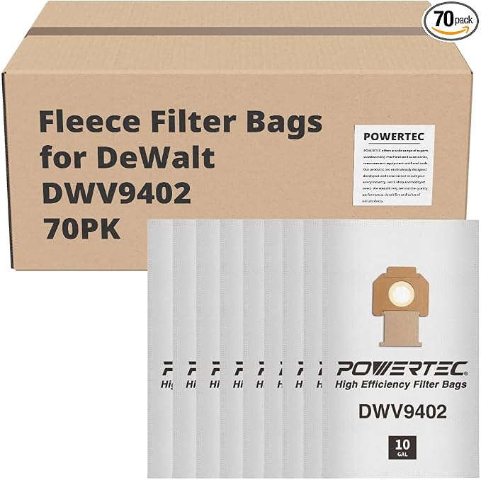 DWV9402 Fleece Bags for 70PK, for DWV010, DWV012, DWV015 8 & 10 Gallon Dust Extractor, Replacement Shop Vacuum