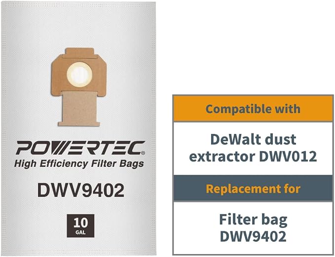 DWV9402 Fleece Bags for 70PK, for DWV010, DWV012, DWV015 8 & 10 Gallon Dust Extractor, Replacement Shop Vacuum