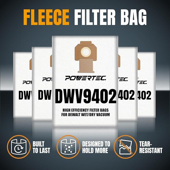 DWV9402 Fleece Bags for 70PK, for DWV010, DWV012, DWV015 8 & 10 Gallon Dust Extractor, Replacement Shop Vacuum