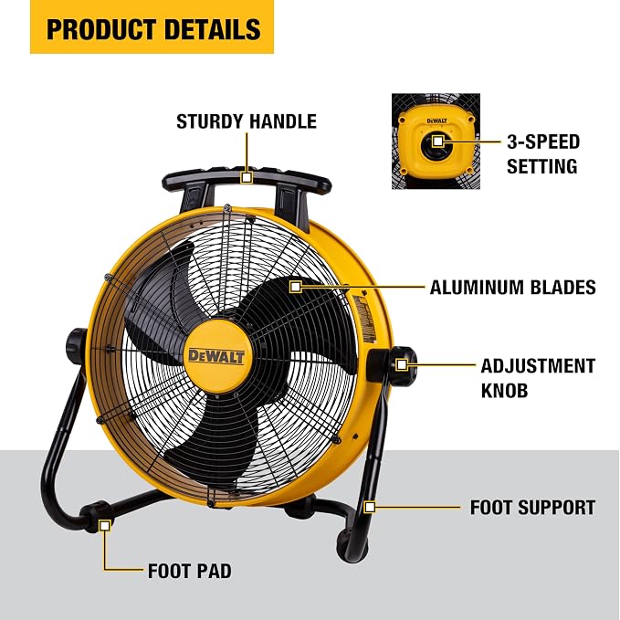 DXF1840 Floor Fan, Industrial Fans, 18 Inch High Velocity Fan with 3-Speed Heavy Duty Air Circulator and 180 Adjustable Tilt
