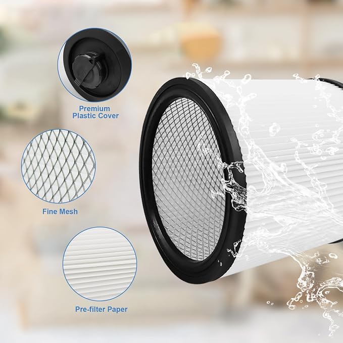 DXVC6910 Cartridge Filter for Wet/Dry Vacuum 6-16 Gallon DXV06P DXVC6910 DXV09P DXV10P DXV10PL DXV10SA DXV12P DXV14P