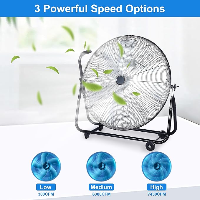Dynamic 30-Inch Floor Fan with Roll Booster - Industrial-Grade Airflow, 360 Degree Adjustable Tilt, and Portable Design for