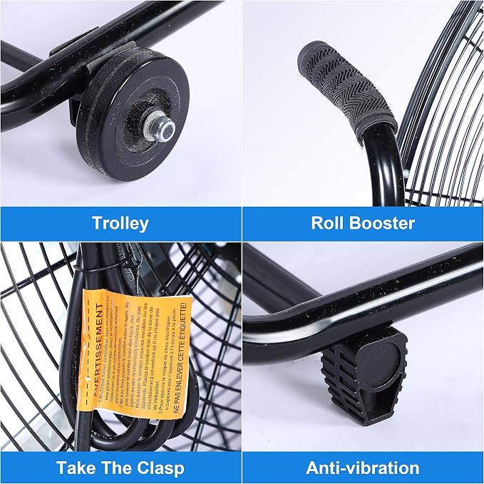 Dynamic 30-Inch Floor Fan with Roll Booster - Industrial-Grade Airflow, 360 Degree Adjustable Tilt, and Portable Design for